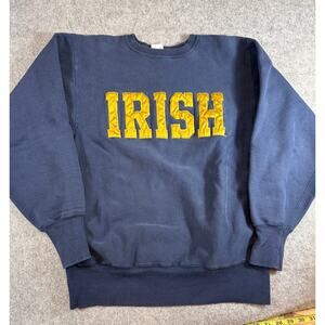 VINTAGE Champion Notre Dame Irish Sweatshirt Mens Blue Reverse Weave USA Large